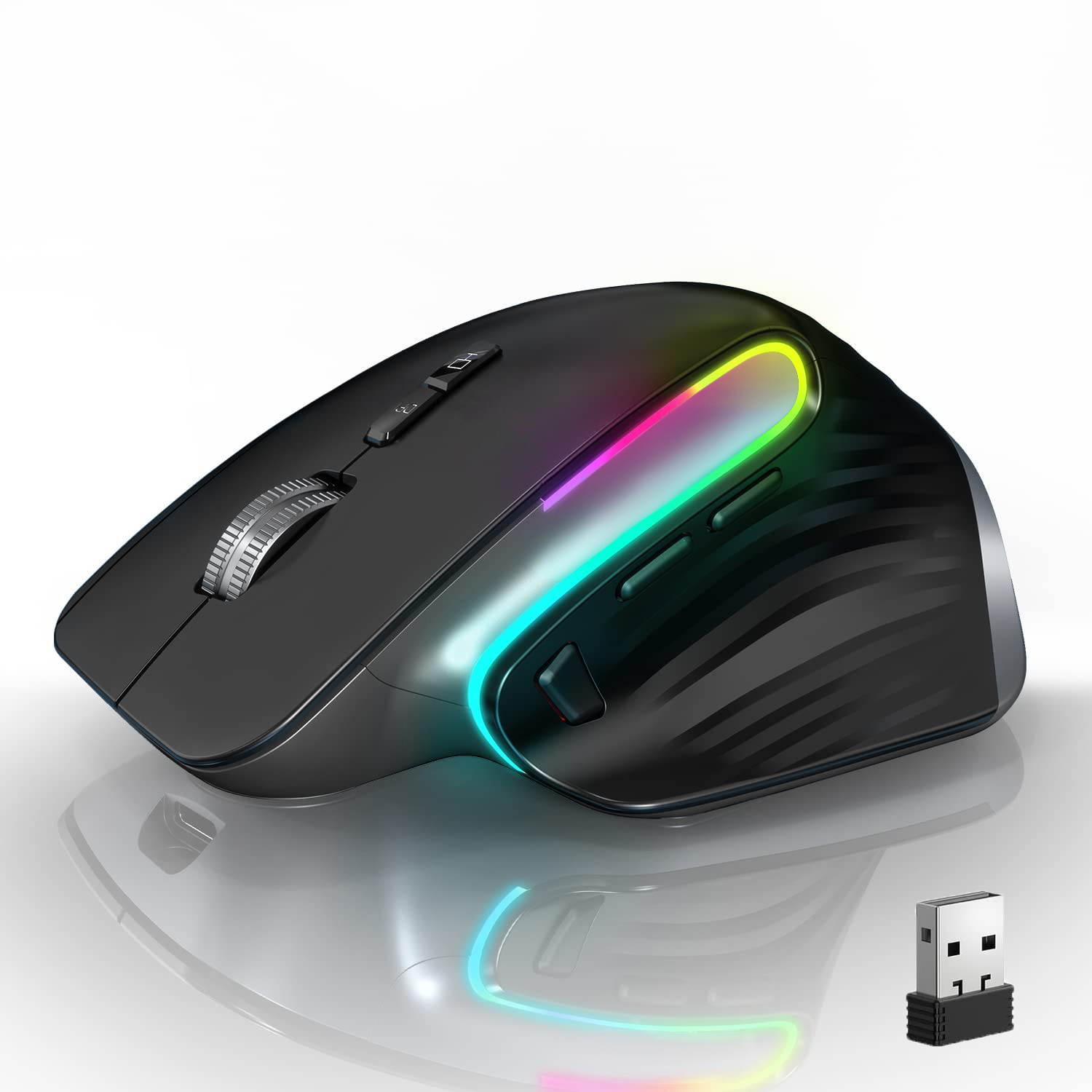 M10 2.4G LED Wireless Mouse,Ergonomic Optical Mouse Muted,Rechargeable 4000 DPI for Laptop,9 Buttons